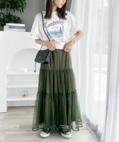 Falda larga de malla para mujer, falda de dos capas, línea A, color negro, blanco y verde, primavera y verano - details 12