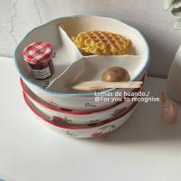 Ins placa de rejilla hogar cerámica profundización con tapa reducción de grasa tazón de distribución cuantitativa plato de partición plato de fruta caja bento - details 2