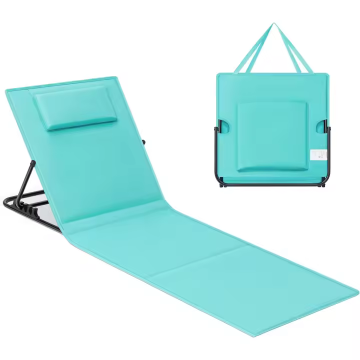 Juego de Tumbonas de Playa Portátil Tumbona, Cojín, Resaldo Basculante 158 x 55 cm Azul Cielo - 1