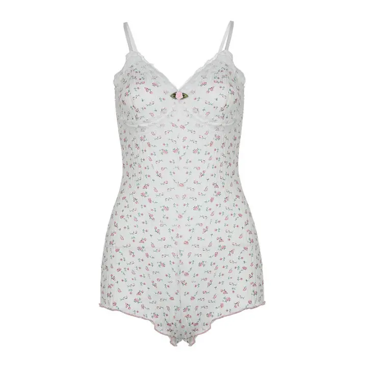 BUNO-body con adorno de encaje floral para mujer, peleles sexys ajustados y bonitos con cuello en V profundo sin mangas, ropa interior de moda de verano 2025 - 1