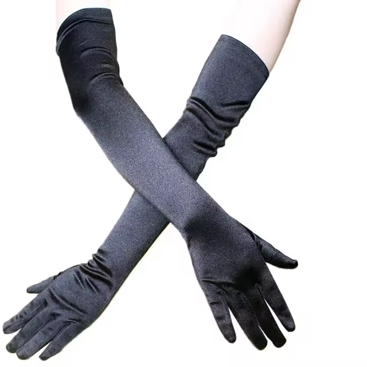 Nuevo clásico adulto negro blanco piel roja ópera/codo/muñeca estiramiento satén dedo guantes largos mujeres Flapper guantes traje a juego - 1