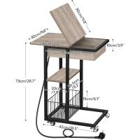 Mesa Auxiliar con Estación de Carga, Mesa de Centro Abatible en Forma de C con Ruedas y Estante de Almacenamiento, Puertos USB Tomas Corriente, para Salón Dormitorio, Greige y Negro EBG022SF01 - details 2