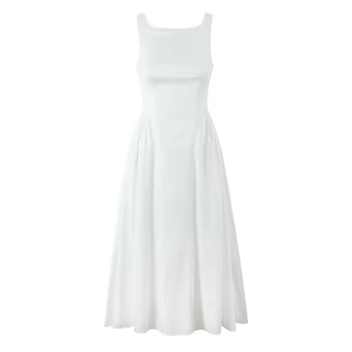 Vestido midi largo sin mangas para mujer, elegante con diseño sin espalda, cuello redondo, cinturilla, corte en A, ideal para fiestas y verano - 1