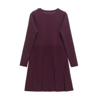 Bury Hem-Vestidos cortos plisados ​​de punto para mujer, minivestido de manga larga con cuello redondo y bolsillos, Otoño e Invierno - details 1