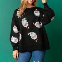 Sudadera navideña con estampado de Papá Noel para mujer, suéteres de lentejuelas, jersey de manga larga de gran tamaño, puente brillante, otoño - details 3