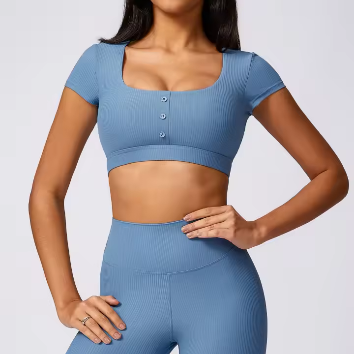 Camiseta de Yoga de Manga Corta Cara Completa de Nylon A Prueba de Golpes Secado Rápido - 1