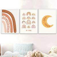 Pintura Nórdica de Luna y Sol en Nube Arte de Pared para Habitación de Bebé y Niños Decoración del Hogar Marca JUBEER Material Lienzo Técnica Pintura y Caligrafía - details 2