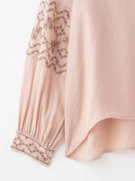 OUWU- Moda Para Mujer, Blusa Rosa Bordada Con Una Botonadura, Camisas Vintage De Manga Larga Con Cuello En V Para Mujer, Camisas Elegantes Para Mujer - details 4