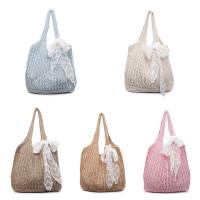 Con cinta de encaje, bolso tejido de Color sólido, bolso de mano, bolso de playa, bolso de playa con agujeros, bolso de hombro hueco de gran capacidad, compras - details 0