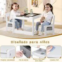 2 Sillas para Niños de Madera, Muebles con Espacio de Almacenamiento, Escritorio Blanco Reversible con Pizarra y Rodillo de Papel - details 7