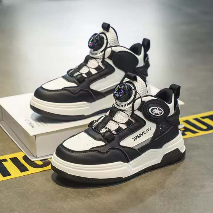 Nuevos zapatos de plataforma alta con botón giratorio para niños de moda, superficie de cuero para niños de hip-hop - 1