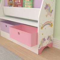Estantería para Niños con Diseño de Unicornio Organizador de Libros con 3 Estantes y 2 Cajones Plegables 74 x 71 x 23 cm Blanco/Morado/Rosa - details 5