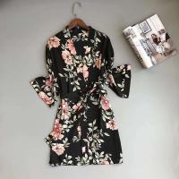 Ropa de seda satinada para mujer, bata Ence Home, alfombrilla para el pecho, pijama, rosa, blanco, 3 piezas - details 14