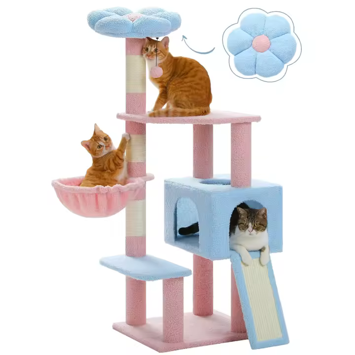 PAWZ Road Árbol para gatos con forma de flor con postes rascadores de sisal, hamaca, rampa, plataforma superior, torre de varios niveles para gatos, condominio para gatos de interior, rascadores para gatos, juguetes para gatitos - 1