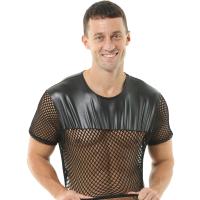 Tops cortos Hombre Malla sexy PU Lencería de cuero Manga corta Músculo Mini chaleco Sujetadores Clubwear Escote en O Traje erótico - details 7