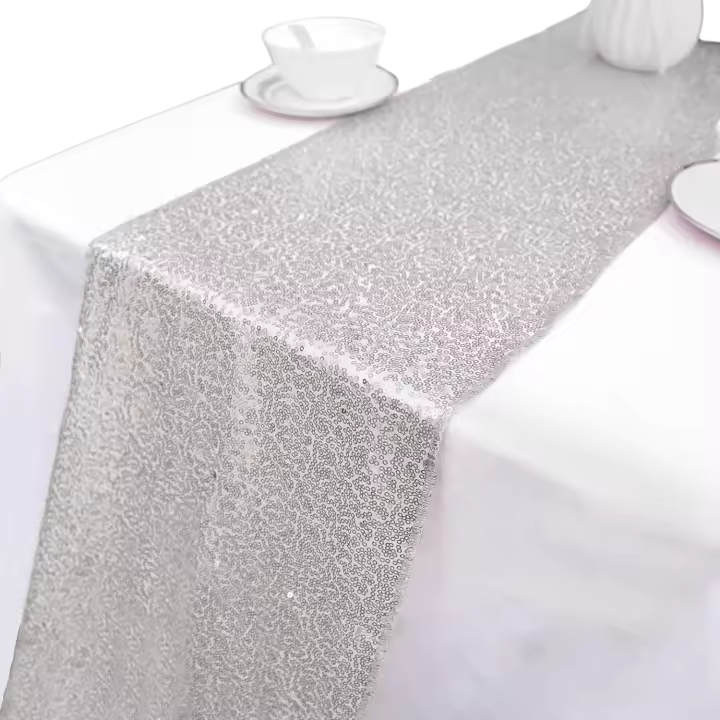 Chimenea de mesa con lentejuelas redondas y brillantes, tela de boda, fiestas de cumpleaños, baby showers, decoración de mantel (1 plata - 1