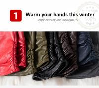 Guantes de piel de oveja para mujer, manoplas cortas de terciopelo fino para pantalla táctil, de cuero, de buena calidad, para invierno, 2226 - details 6