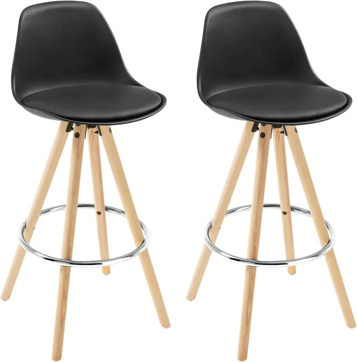 2 x Taburete de Bar con Respaldo, Marco de Madera Maciza Imitación de Cuero, para Cocina, Bar, Paquete de 2 Unidades Blanco - 1
