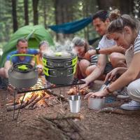 1 ollas al aire libre, sartenes, utensilios de cocina para acampar, juego de cocina para Picnic, vajilla antiadherente con cuchara, tenedor, cuchillo, taza para hervir - details 2