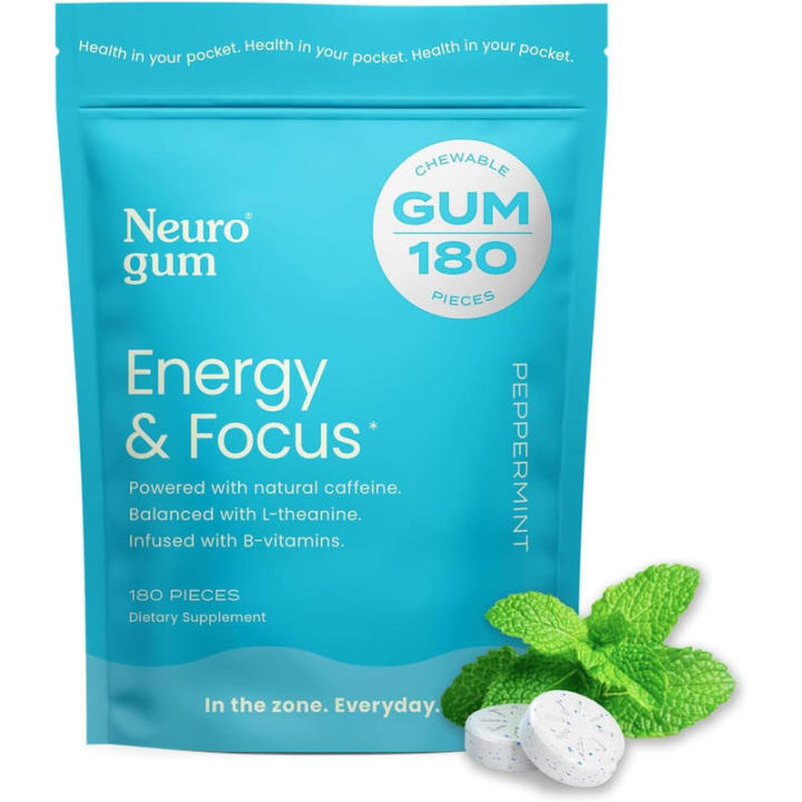 NeuroGum Gum (180 Pieces) Sugar Free with L-theanine Natural Caffeine + Vitamin B12 B6 Nootropic Energy Focus Supplement for