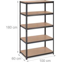 Estantería de Metal Resistente a 1250kg 5 Baldosas, 180 x 100x 60cm Ideal para Almacenamiento en Sótano, Taller, Garaje Negro, Tablero de Fibras - details 2