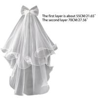Velo de primera comunión para niñas de flores con lazo blanco santo para encaje con diamantes de imitación, peineta para el pelo para niños, tocado para fiesta de boda - details 10