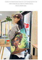 Nueva bolsa de mano bolsa de playa Bart pintado pintura bolsa de dibujos animados lino bolsa de lona de gran capacidad negro hermosa mujer - details 7