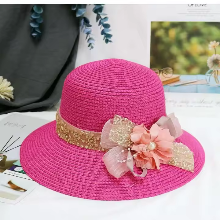 Gorra de Sol de Verano Sombrero de Playa de Paja con Lazo de Beige Moda de Mujer Regalo de Panamá - 1