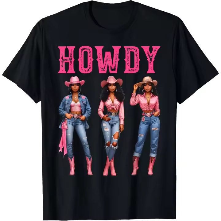 Howdy Melanin Black Women Western Rodeo Black Cowgirls camiseta para hombre - 1