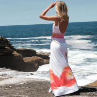BUNO-Vestido Midi de malla con estampado Floral, traje largo con tirantes finos, cintura desnuda, a la moda, para vacaciones en la playa, Verano - details 3