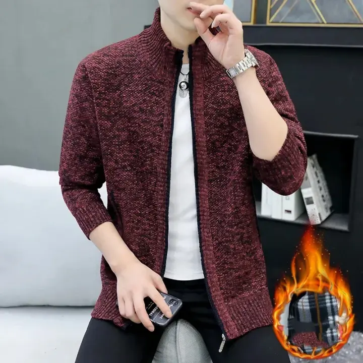 Camisa de manga larga de punto con cremallera y cuello alto para hombre, moda de otoño e invierno - 1