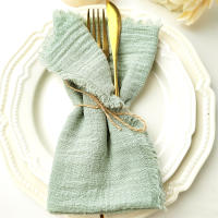 10 Uds. Servilleta de algodón de gasa verde salvia de 32x32cm, servilletas reutilizables para decoración de mesa de Navidad, fiesta de boda, servilletas Retro con rebabas, venta al por mayor - details 1