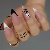 24 Piezas De Uñas Postizas Cortas Cuadradas Estilo Francés Con Flores + 1 Pegamento + 1 Lija Para Uñas - details 30