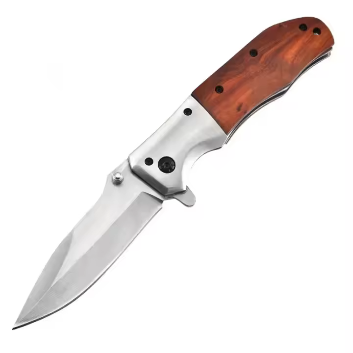 Cuchillo plegable portátil, hoja de acero inoxidable, mango de madera con Clip trasero, herramientas de Camping de viaje, regalo de vacaciones - 1