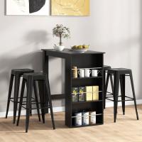 Mesa de Bar de Bistro Mesa de Comedor con 3 Estantes para Bebidas y Barra Estructura de Madera Mesa Alta para Cocina Sala de Estar 112x57x106 cm Negro - details 5