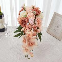 Ramo de flores artificiales de boda rosa y blanco hecho a mano para decoración de novia de San Valentín decoración de rosas al por mayor - details 1