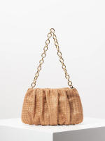 Bolso de hombro tejido Vintage, bolsa de nube plisada, bolso de cadena de Metal, monedero de paja para vacaciones de estilo playero - details 15