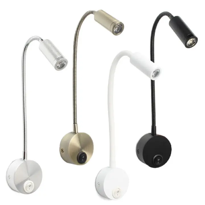 Luz LED de lectura de 3W, lámpara de pared de cuello de cisne plateado, bronce, negro, blanco, para cabecero de cama, escritorio, interruptor de mesita de noche, 4000K - 1