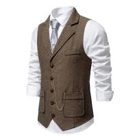 Chaleco Retro con solapa y cadena para hombre, traje con bolsillos de Tweed grueso en espiga a la moda, informal, Vintage, para fiesta de ocio - details 2