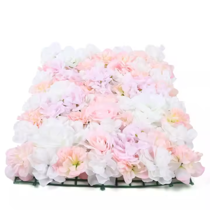 Paneles de flores artificiales para pared, decoración de fondo de boda, color blanco y rosa, 40x60 Cm, 8 unidades - 1