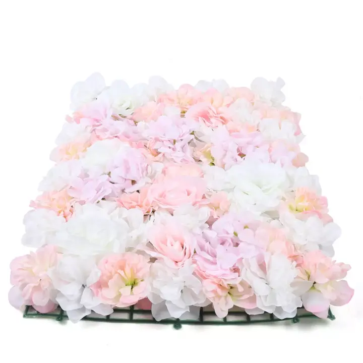 Paneles de flores artificiales para pared, decoración de fondo de boda, color blanco y rosa, 40x60 Cm, 8 unidades - 1