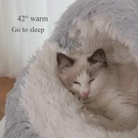 Saco De Dormir Para Mascotas Semi-Abierto Almohadilla Redonda De Peluche Suave 2 En 1 Calefacción Para Gatos Y Perros Nido De Descanso Cómodo Para Pequeños Animales - details 2