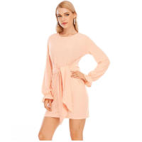 Europa, América Primavera y verano Moda Nueva ropa de mujer Tallas grandes Color sólido Manga larga Cordón Vestido casual Falda - details 9