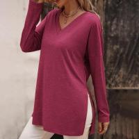 Camiseta de Manga Larga para Mujer Cuello en V Color Sólido Moda Coreana en Punto - details 15