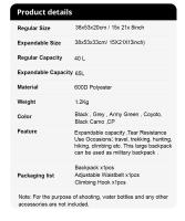 Mochila Táctica 60L Para Hombres Impermeable De Alta Capacidad Con Sistema Molle Para Camping Caza Senderismo - details 0
