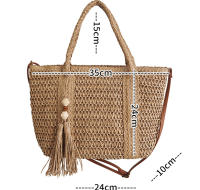 2025 nuevo ins cuerda de papel tejido con flecos colgante bolsa de mensajero de gran capacidad versátil color sólido hombro playa bolso de las mujeres - details 1