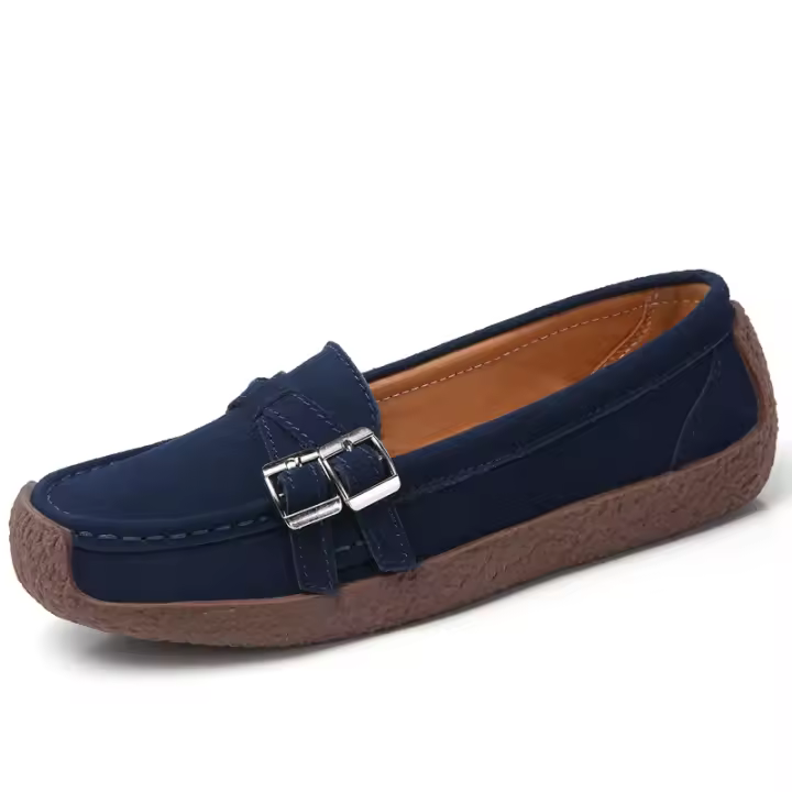 Mocasines clásicos de cuero genuino para mujer, zapatos náuticos informales sin cordones, zapatos planos cómodos de moda - 1