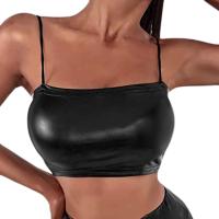 Camisetas sin mangas eróticas con purpurina para mujer, chaleco de charol para mujer, Top corto Sexy con tirantes finos 2022 - details 1