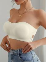 Sujetador blanco sin costuras para mujer, cierre lateral sexy, espalda cruzada forrada, sujetador suave, cómodas almohadillas de sujetador, tirantes ajustables, ropa interior elástica tipo tubo - details 9