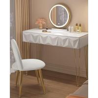 Tocador de Maquillaje con Luz LED y Espejo Grande, Mesa de Tocador con 2 Cajones y 3 Compartimentos Abiertos, Mueble de Dormitorio de Estilo Moderno, Blanco - details 2